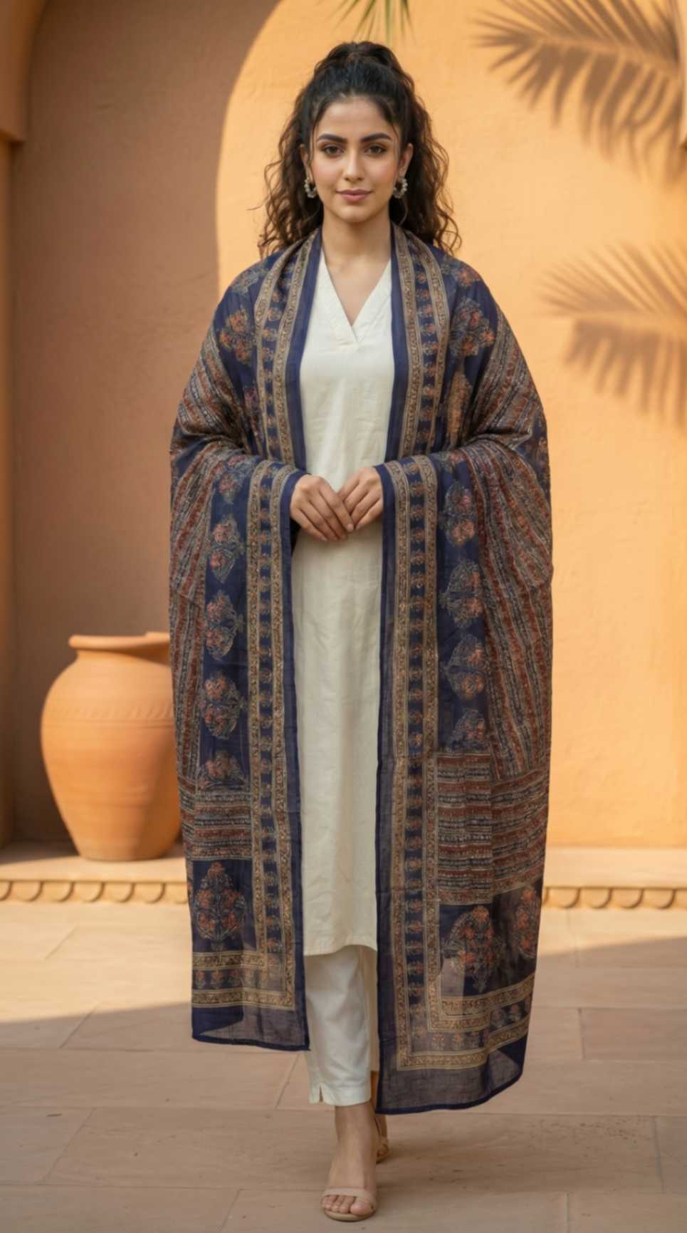 Royal Blue Cotton Traditional Printed Ethnic -Only Dupatta