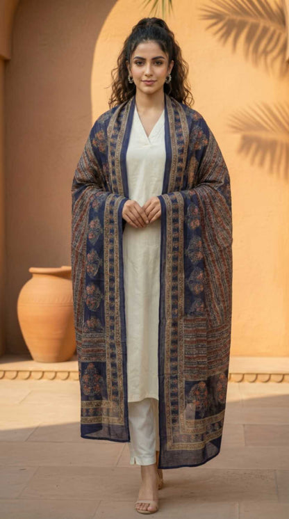 Royal Blue Cotton Traditional Printed Ethnic -Only Dupatta