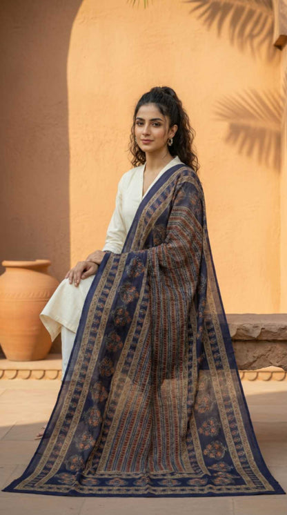 Royal Blue Cotton Traditional Printed Ethnic -Only Dupatta
