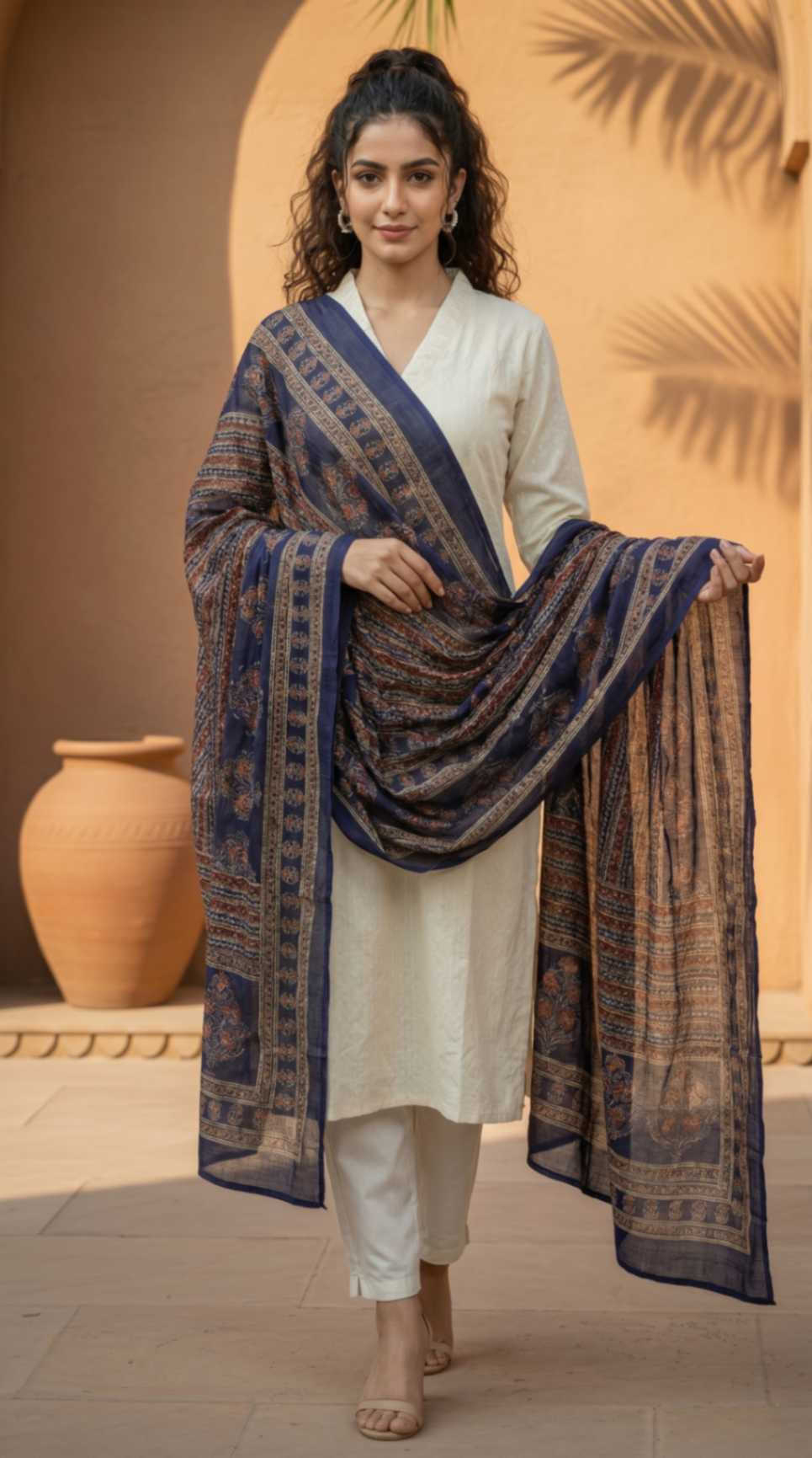 Royal Blue Cotton Traditional Printed Ethnic -Only Dupatta