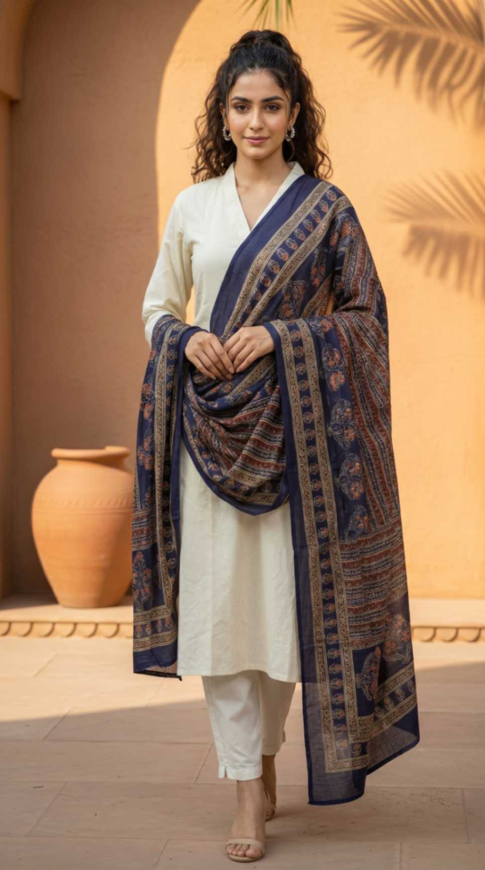 Royal Blue Cotton Traditional Printed Ethnic -Only Dupatta