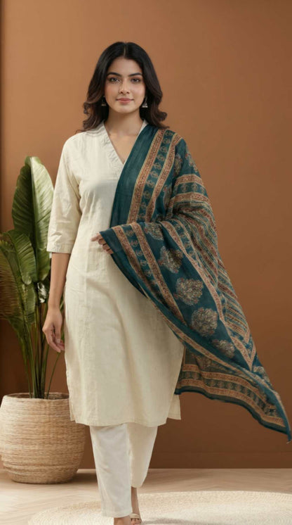 Emerald Green Traditional Cotton Printed Ethnic Only Dupatta