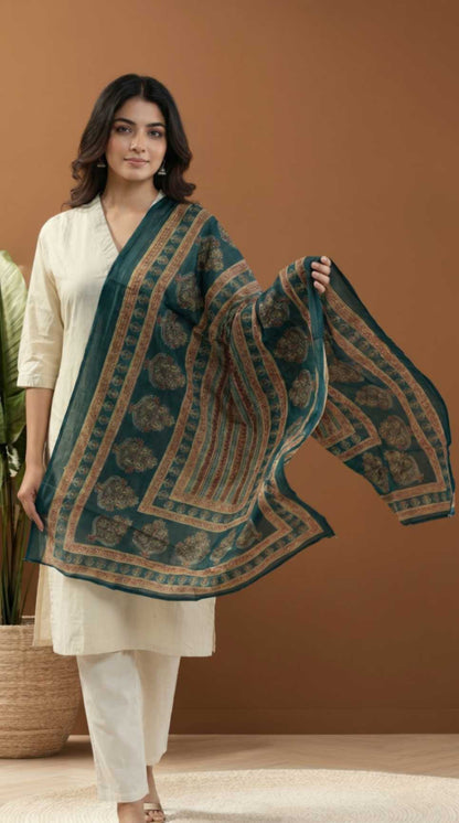 Emerald Green Traditional Cotton Printed Ethnic Only Dupatta