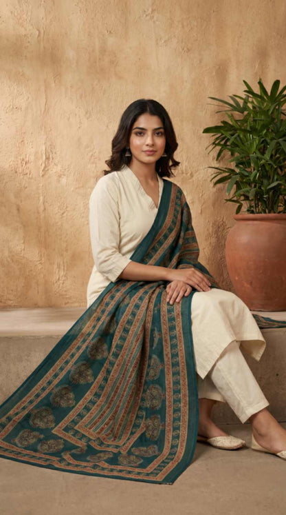Emerald Green Traditional Cotton Printed Ethnic Only Dupatta