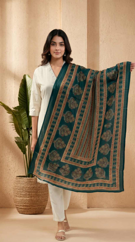 Emerald Green Traditional Cotton Printed Ethnic Only Dupatta