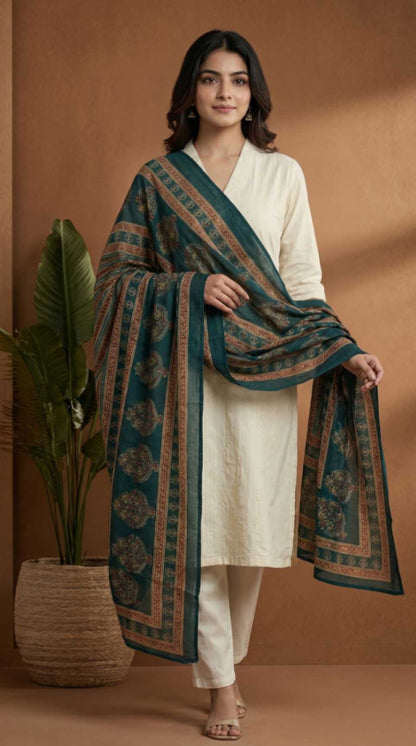 Emerald Green Traditional Cotton Printed Ethnic Only Dupatta