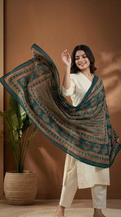 Emerald Green Traditional Cotton Printed Ethnic Only Dupatta