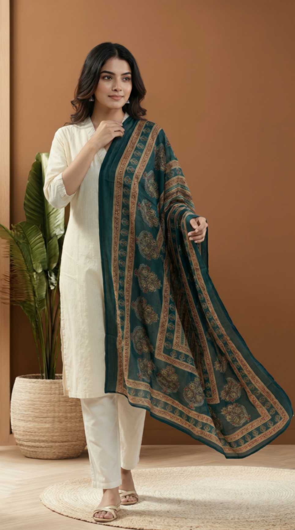 Emerald Green Traditional Cotton Printed Ethnic Only Dupatta