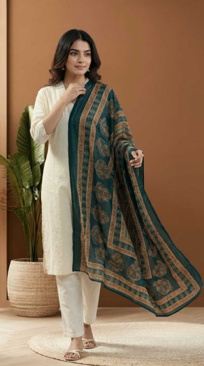Emerald Green Traditional Cotton Printed Ethnic Only Dupatta