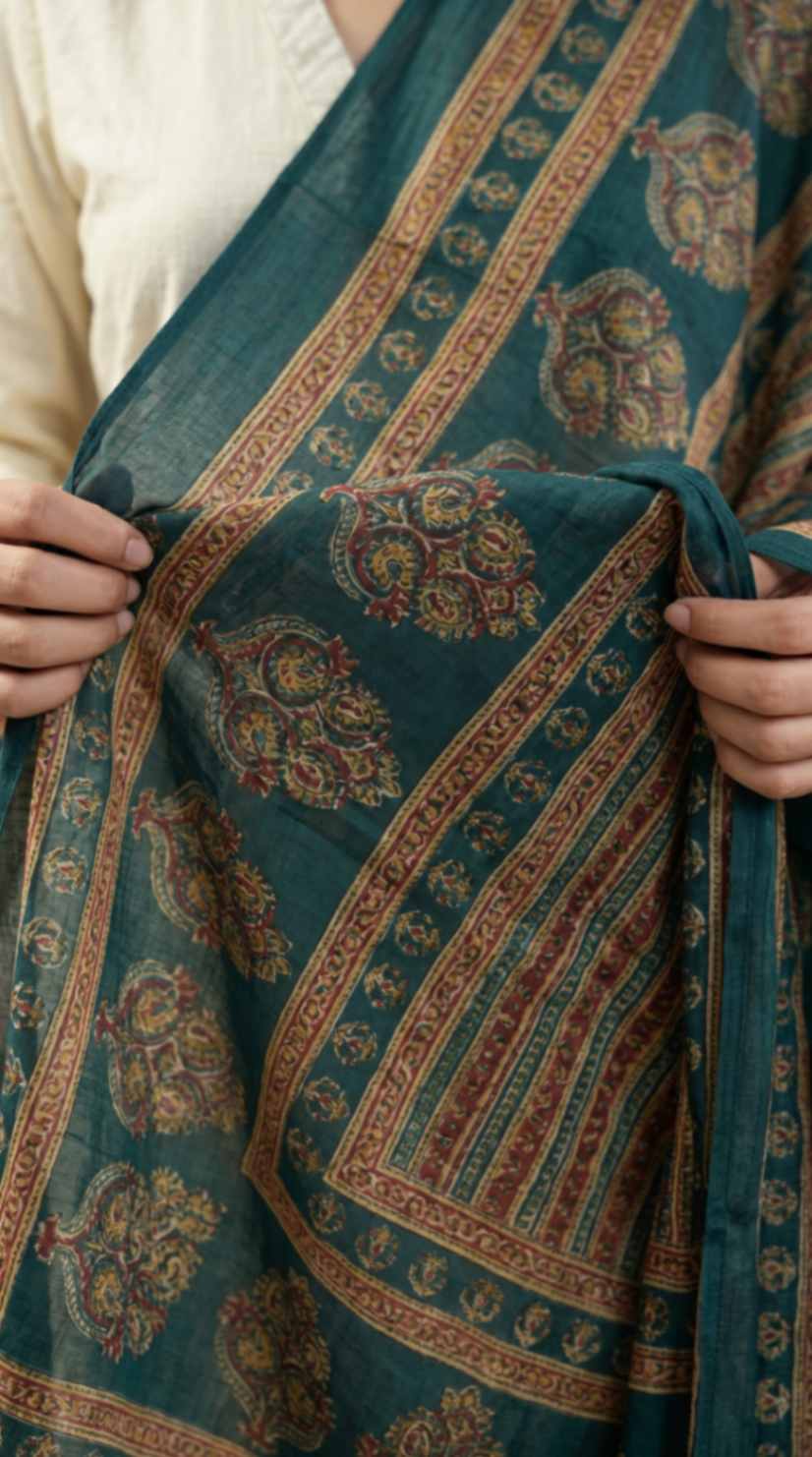 Emerald Green Traditional Cotton Printed Ethnic Only Dupatta