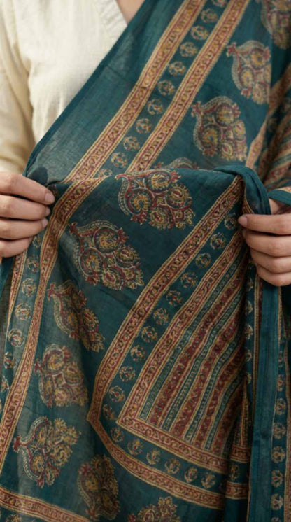 Emerald Green Traditional Cotton Printed Ethnic Only Dupatta