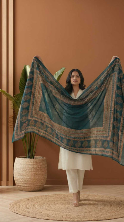 Emerald Green Traditional Cotton Printed Ethnic Only Dupatta