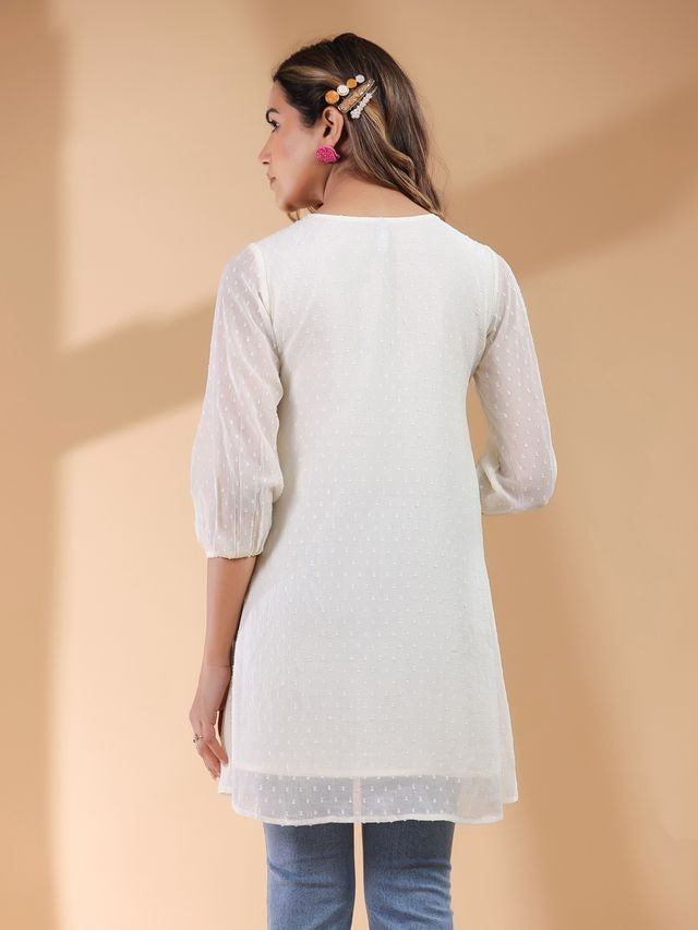 Off White Chiffon A-Line Tunic\ Short Top \ Only Top with linings [ Export Quality]