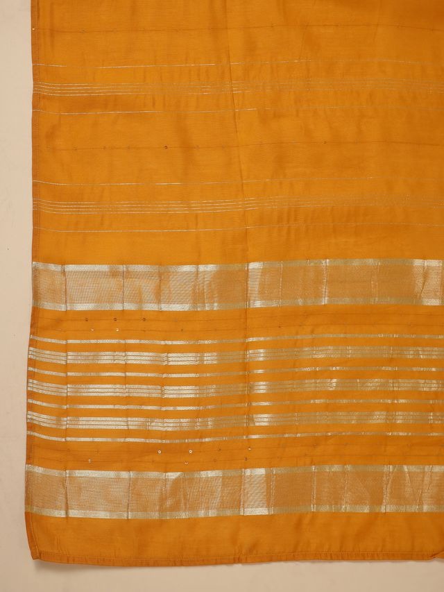 Mustard Cotton Blend Yoke Embroidered Straight Punjabi Suit 3 Pcs Set [ Export Quality ]