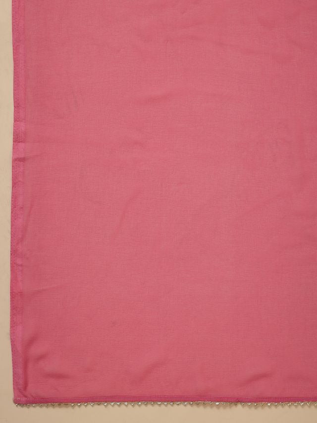 Pink Cotton Blend Yoke Embroidery Straight Punjabi Suit 3 Pcs Set [ Export Quality ]