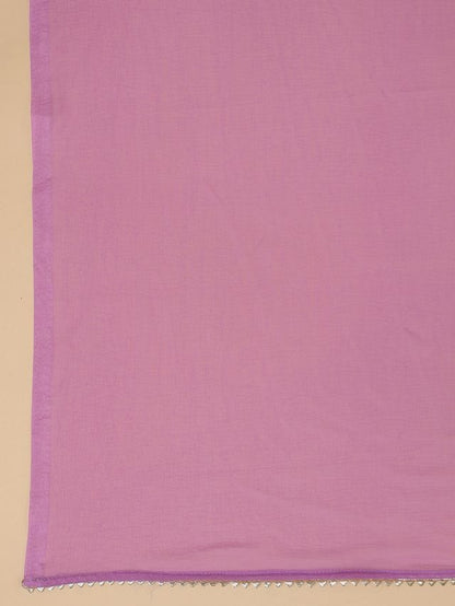 Lavender Cotton Blend Yoke Embroidered Straight Punjabi Suit 3 Pcs Set [ Export Quality ]