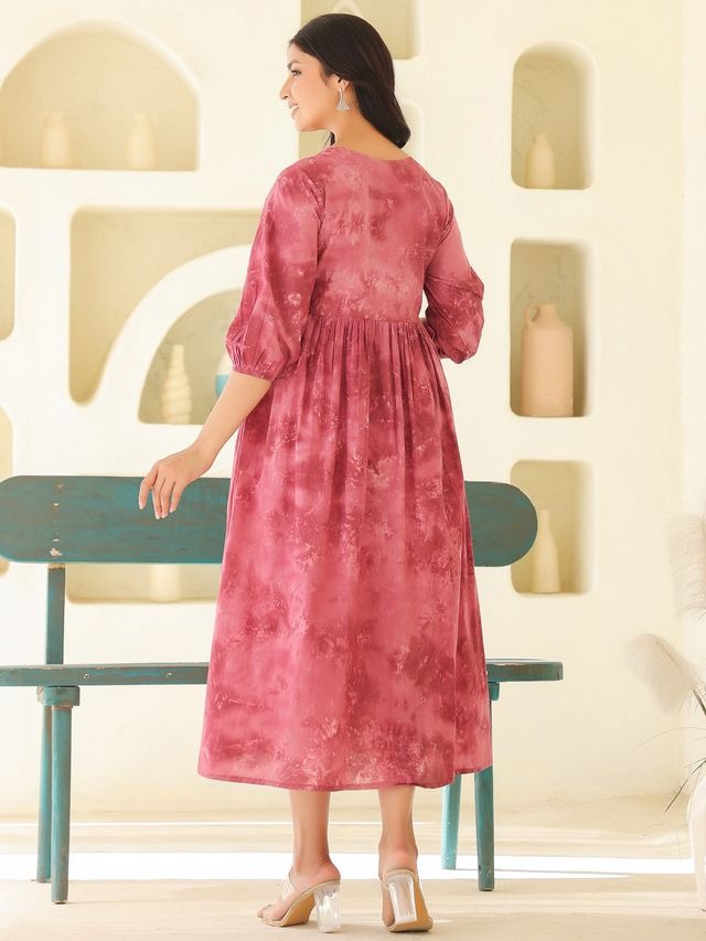 [Maternity Wear] Light Purple \ Mauve Pure Cotton Tie & Dye A-line Dress \ Only Top [ Export Quality ]