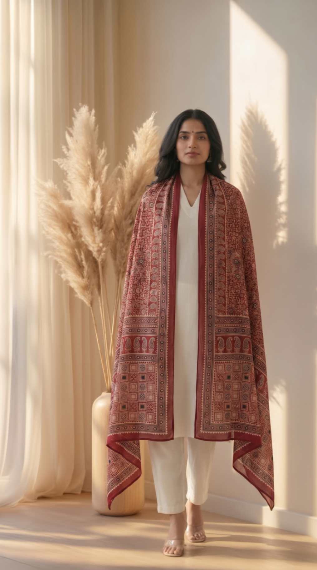 Maroon Traditional Cotton Ajrakh Inspired Printed Only Dupatta