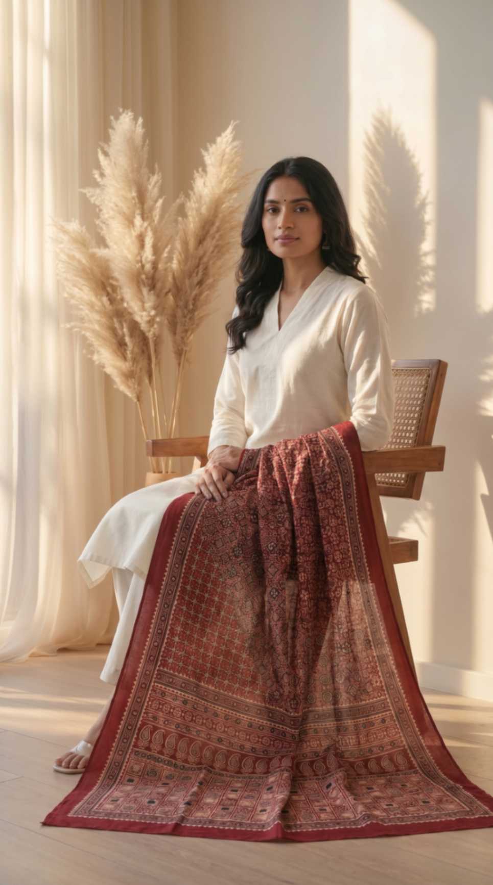 Maroon Traditional Cotton Ajrakh Inspired Printed Only Dupatta