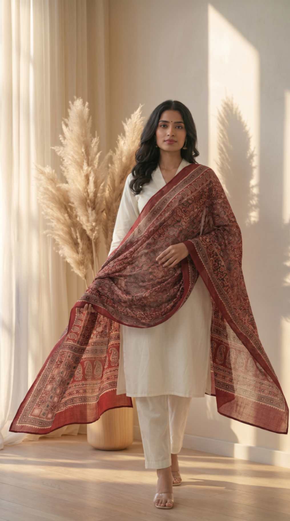 Maroon Traditional Cotton Ajrakh Inspired Printed Only Dupatta