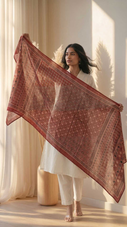 Maroon Traditional Cotton Ajrakh Inspired Printed Only Dupatta