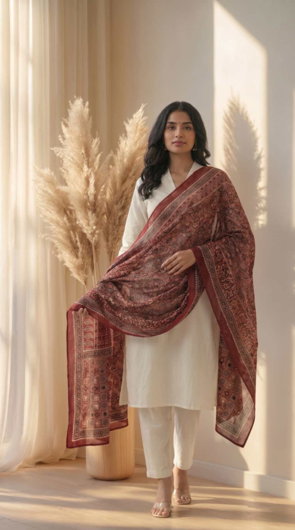 Maroon Traditional Cotton Ajrakh Inspired Printed Only Dupatta
