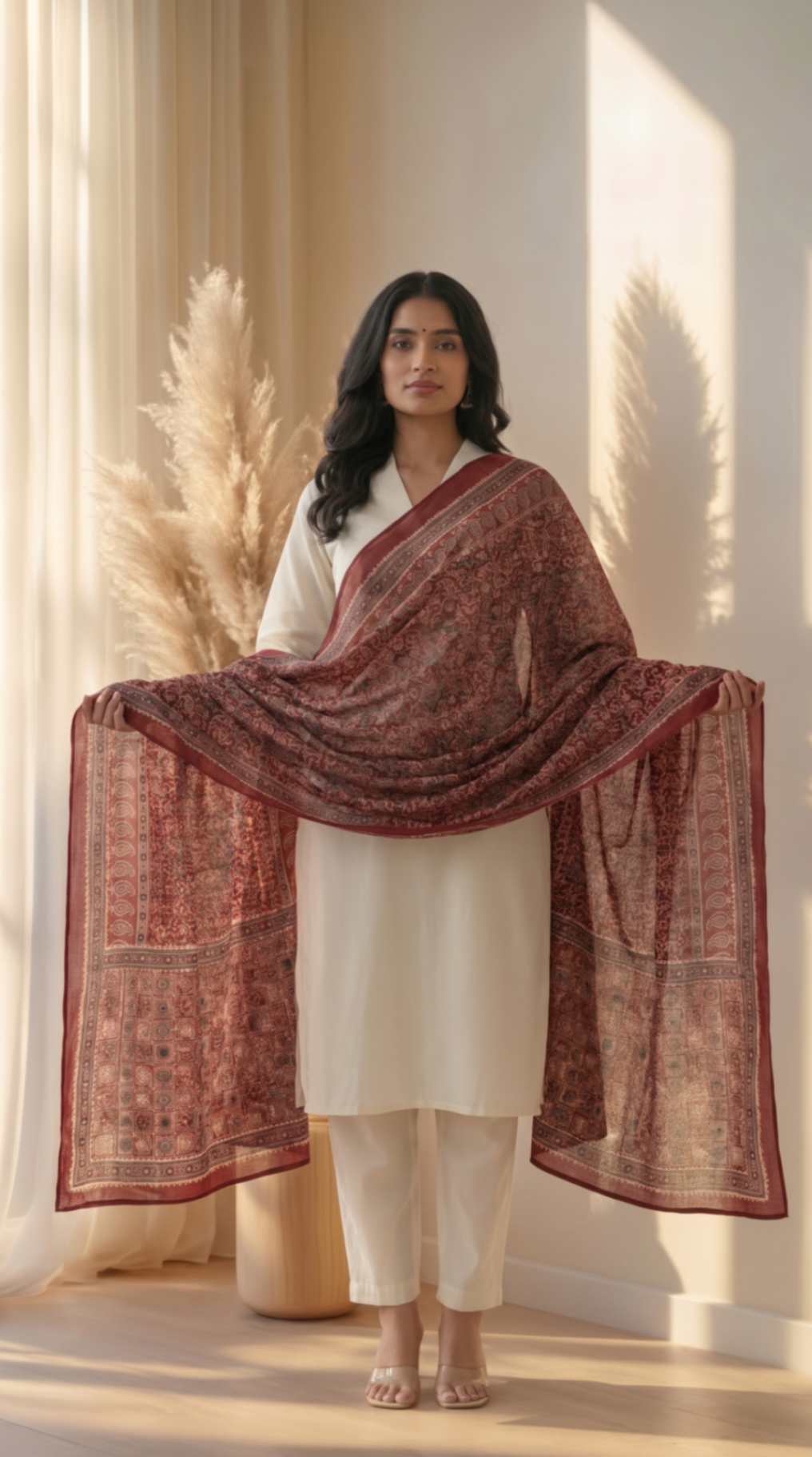 Maroon Traditional Cotton Ajrakh Inspired Printed Only Dupatta