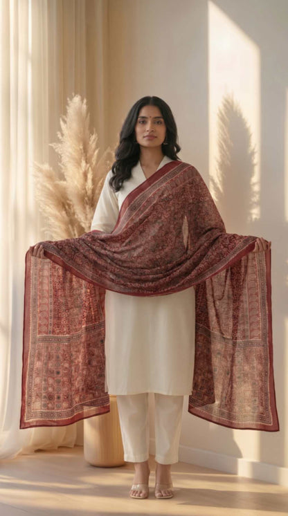 Maroon Traditional Cotton Ajrakh Inspired Printed Only Dupatta
