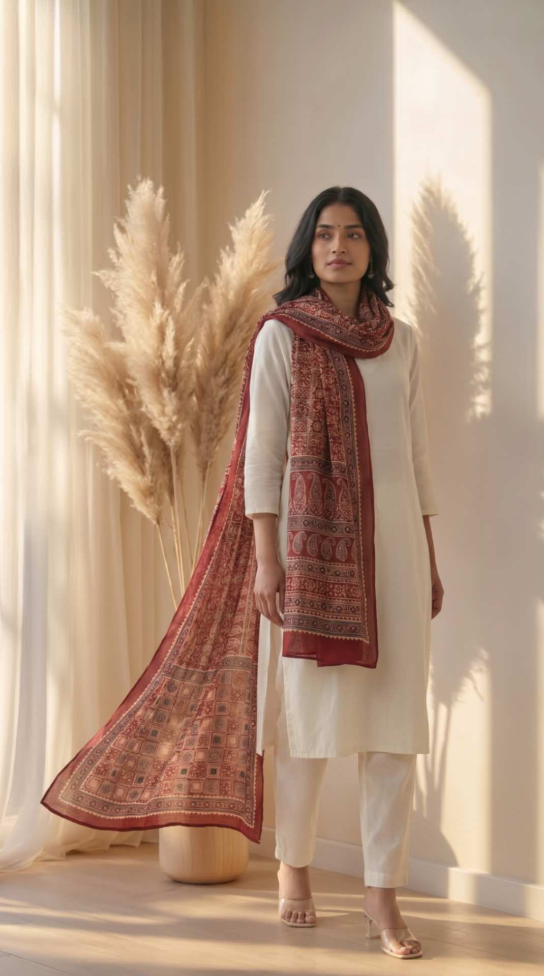 Maroon Traditional Cotton Ajrakh Inspired Printed Only Dupatta