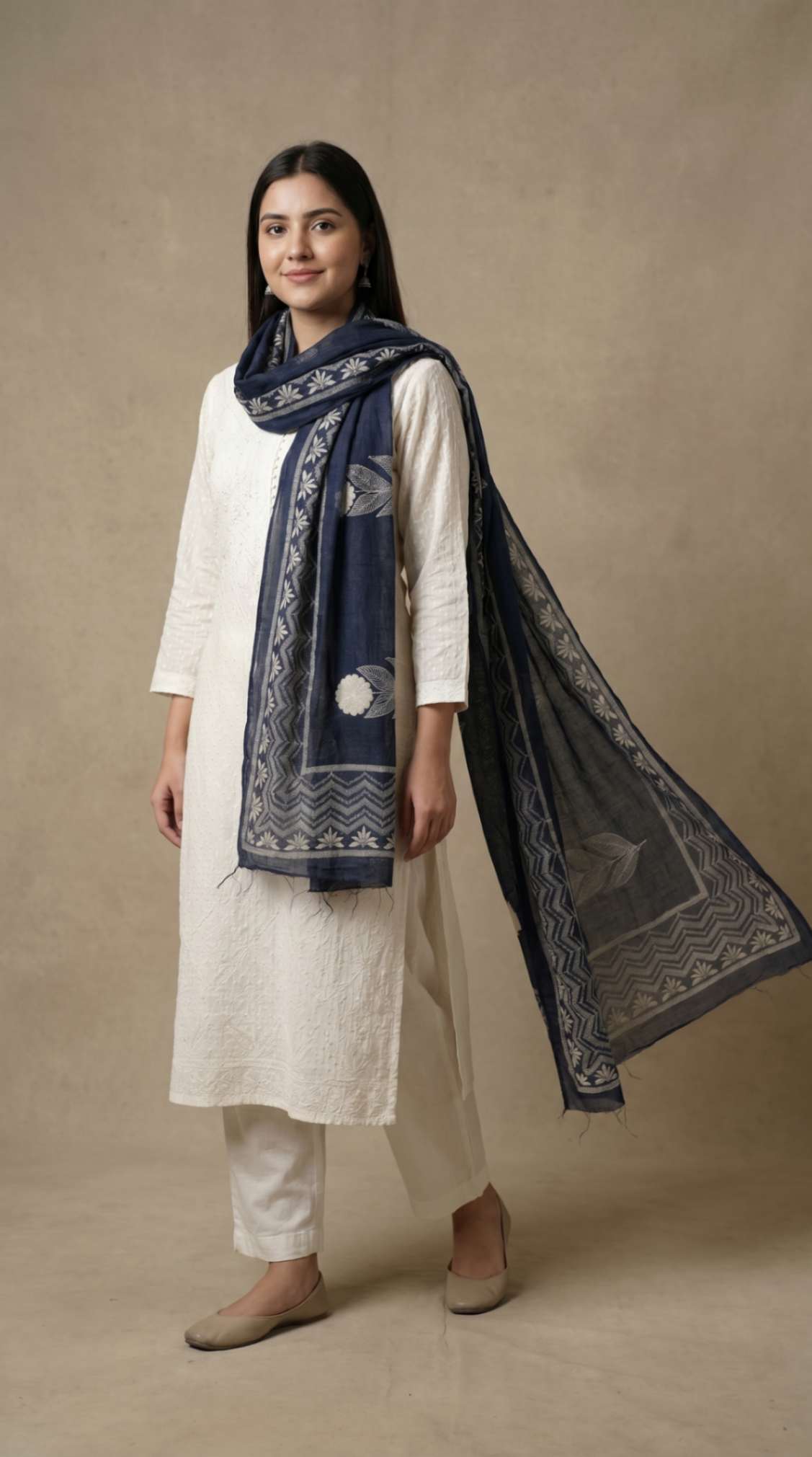 Navy Blue Traditional Cotton Block Print Ethnic Only Dupatta
