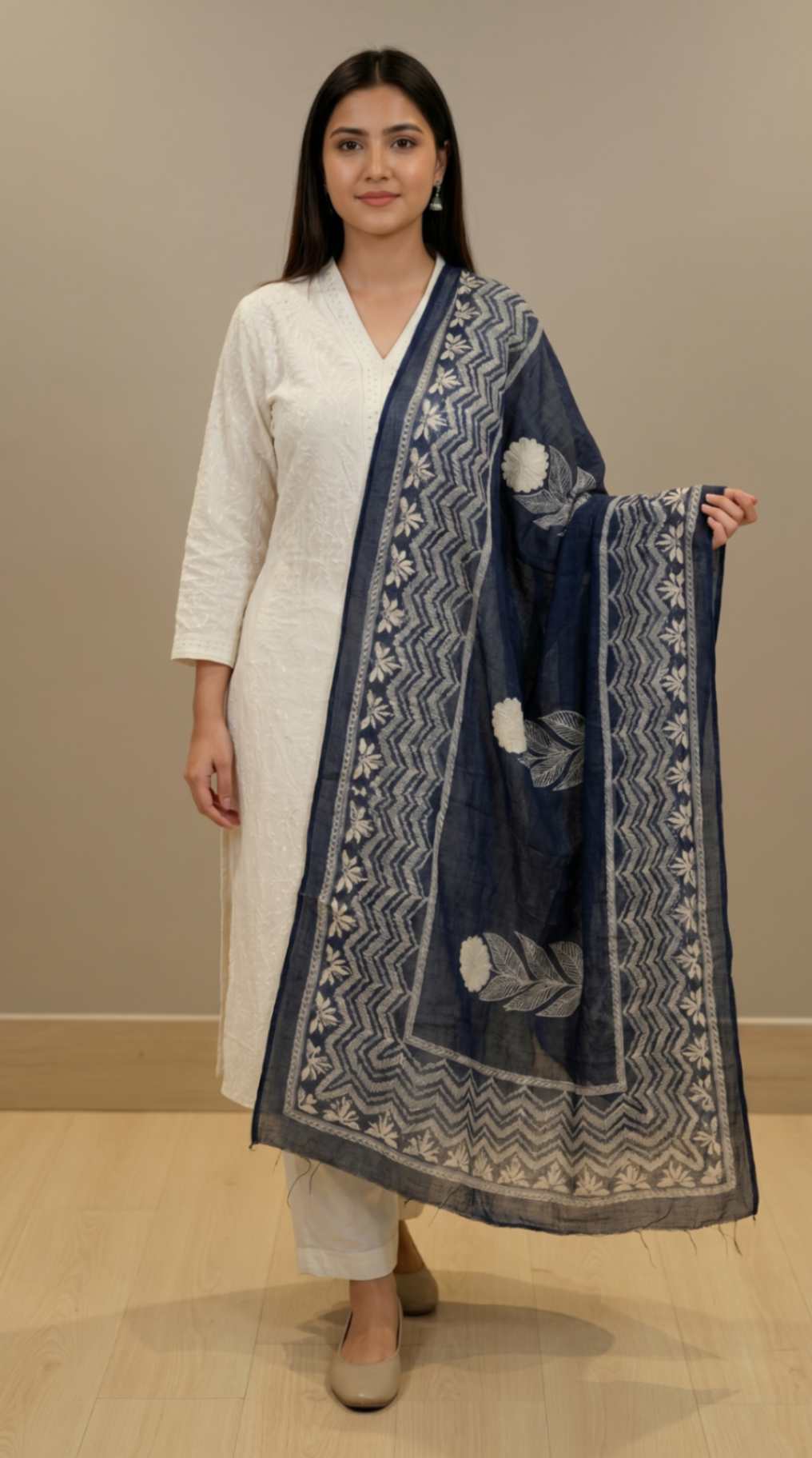 Navy Blue Traditional Cotton Block Print Ethnic Only Dupatta