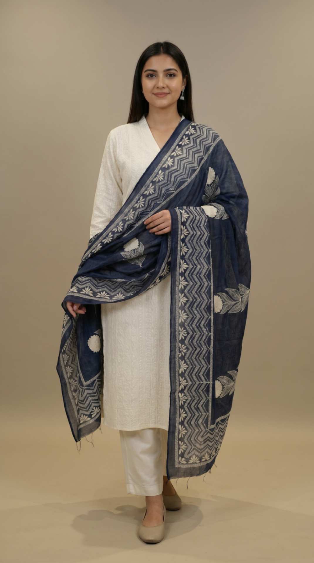Navy Blue Traditional Cotton Block Print Ethnic Only Dupatta