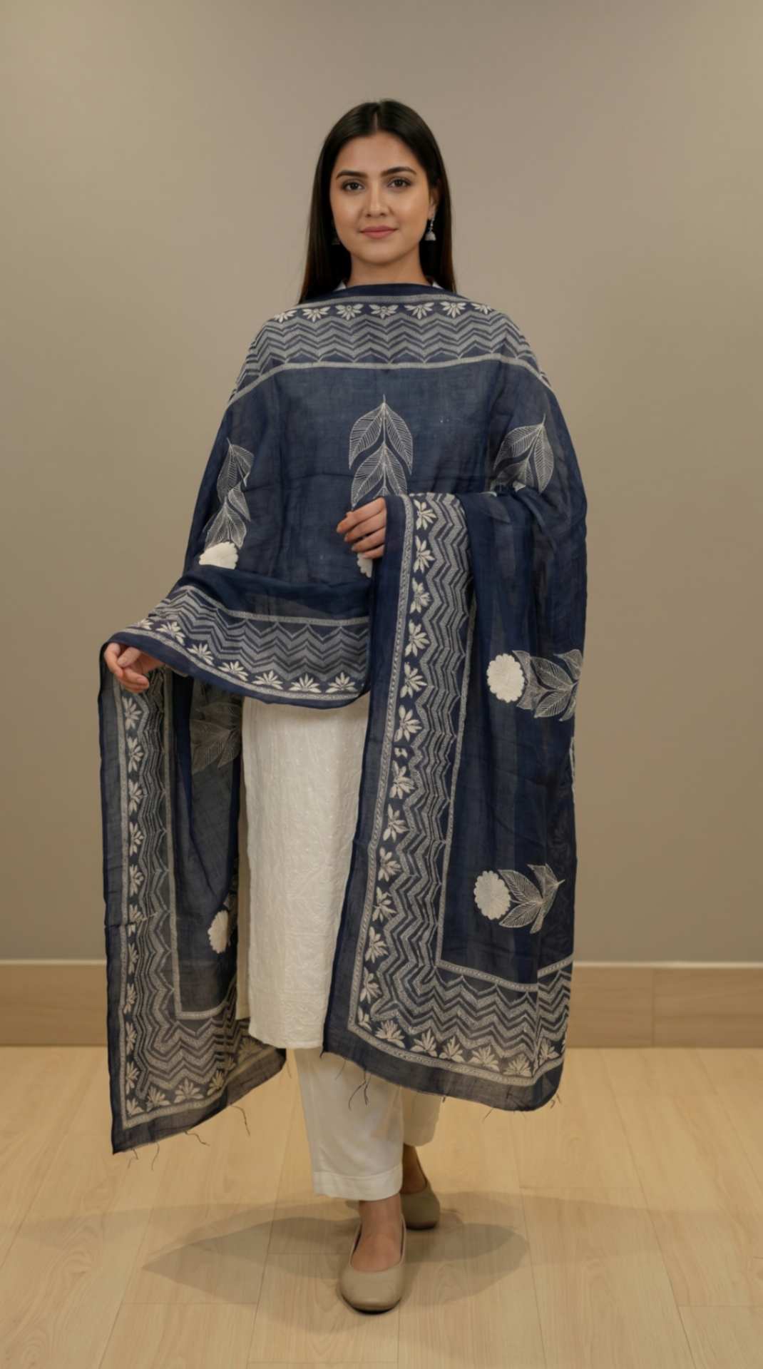 Navy Blue Traditional Cotton Block Print Ethnic Only Dupatta