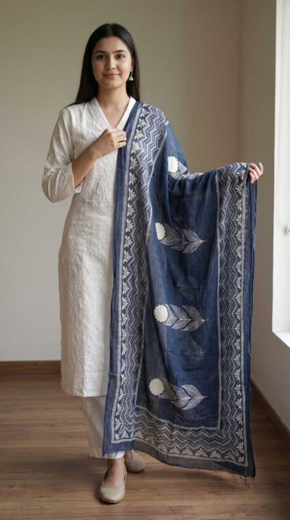 Navy Blue Traditional Cotton Block Print Ethnic Only Dupatta