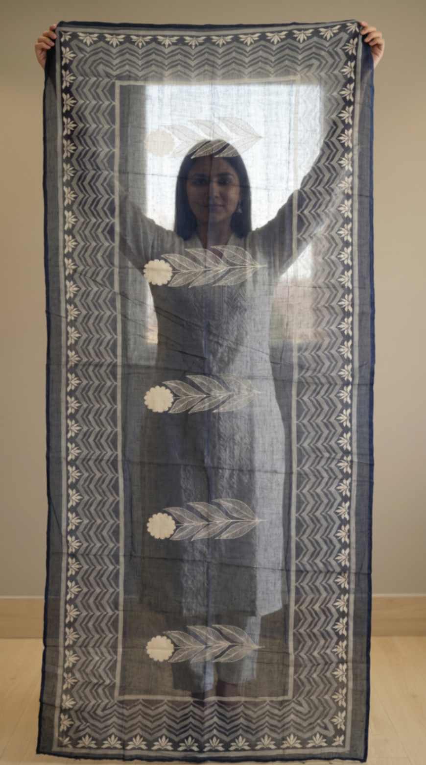 Navy Blue Traditional Cotton Block Print Ethnic Only Dupatta