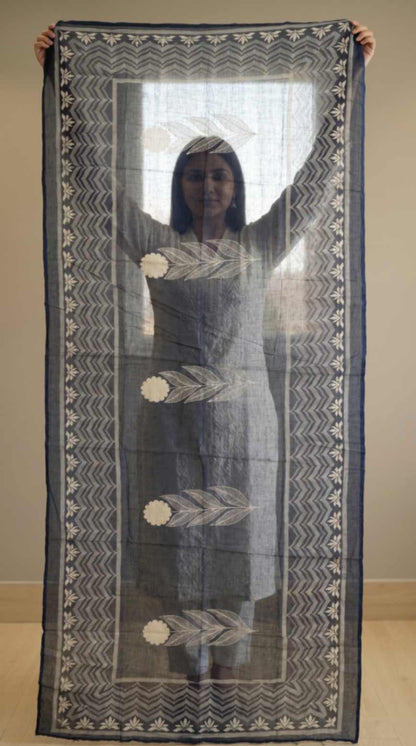 Navy Blue Traditional Cotton Block Print Ethnic Only Dupatta