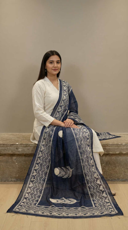 Navy Blue Traditional Cotton Block Print Ethnic Only Dupatta