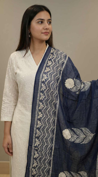 Navy Blue Traditional Cotton Block Print Ethnic Only Dupatta