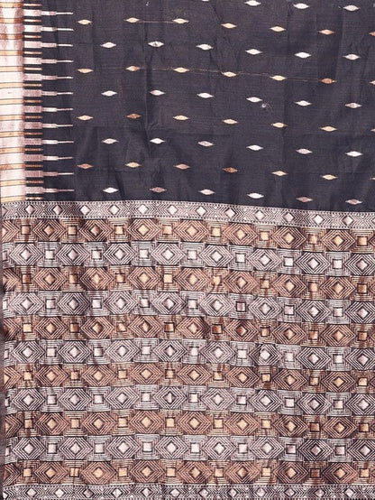 Dark Gray and Purple Chanderi Zari-woven Saree with Attached Blouse Piece [ Export Quality ]