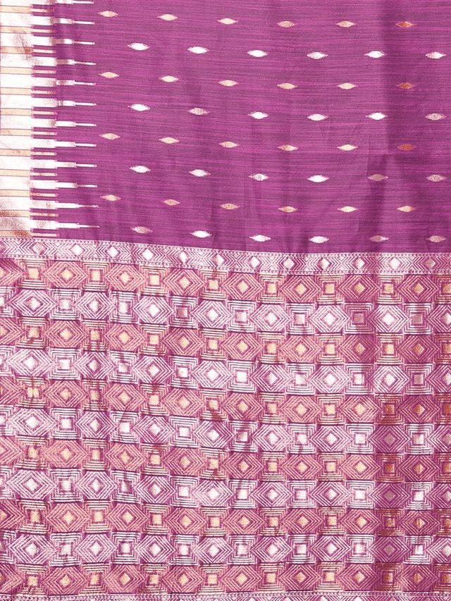 Dark Gray and Purple Chanderi Zari-woven Saree with Attached Blouse Piece [ Export Quality ]