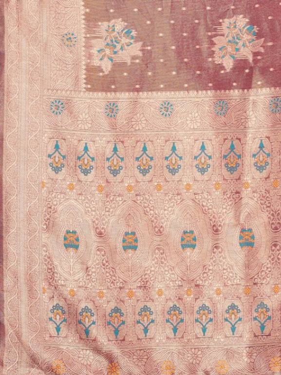 Dusty Pink Chanderi Silk Zari Work Saree with Attached Blouse Piece [ Export Quality ]