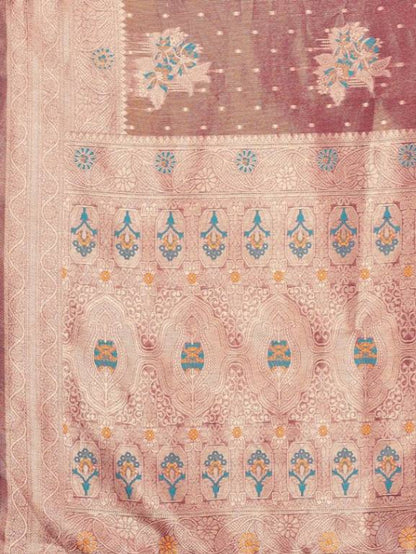 Dusty Pink Chanderi Silk Zari Work Saree with Attached Blouse Piece [ Export Quality ]