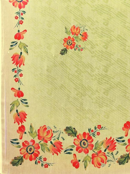 Ready-to-Wear Pista Green Floral Printed Georgette Saree with Attached Blouse Piece [ Export Quality ]