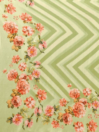 Ready-to-Wear Light Green Floral Georgette Saree with Attached Blouse Piece [ Export Quality ]