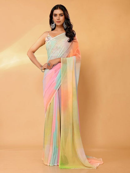 Pastel Mulicolor Soft Georgette Saree With Attached Blouse Piece [ Export Quality ]