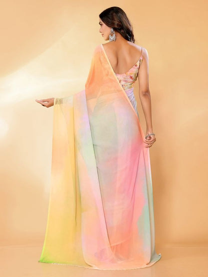 Pastel Mulicolor Soft Georgette Saree With Attached Blouse Piece [ Export Quality ]