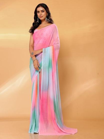 Ready-to-Wear Pastel Ombre Georgette Saree with Attached Blouse Piece [ Export Quality ]