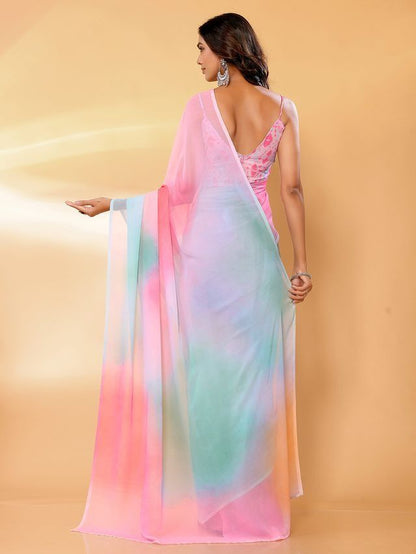 Ready-to-Wear Pastel Ombre Georgette Saree with Attached Blouse Piece [ Export Quality ]