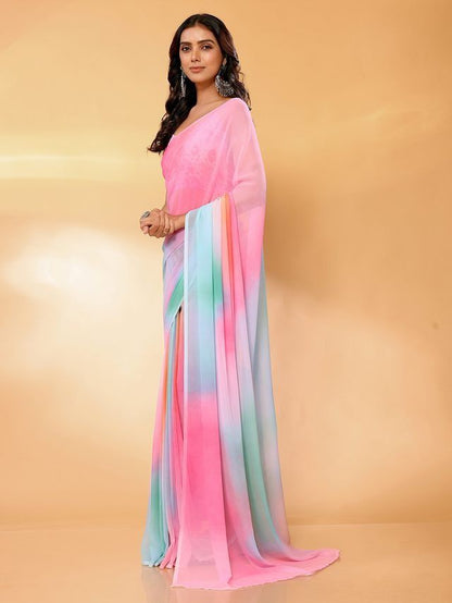 Ready-to-Wear Pastel Ombre Georgette Saree with Attached Blouse Piece [ Export Quality ]