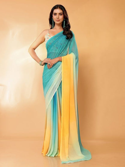 Ready-to-Wear Ombre Georgette Saree with Attached Blouse Piece [ Export Quality ]